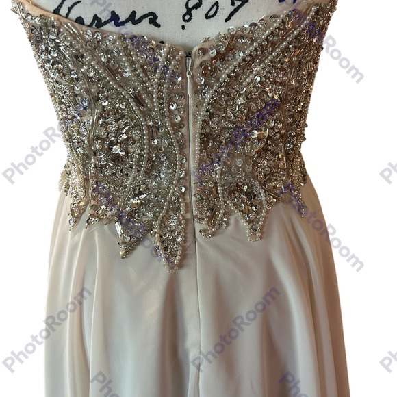Terani Couture Light Pink Strapless Chiffon And Sequin Formal Midi Dress - Picture 4 of 6